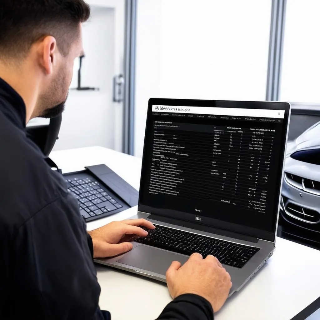 Mercedes Mechanic Using Laptop