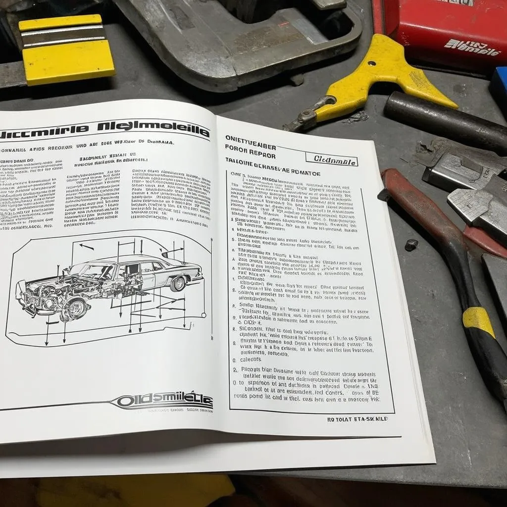 An old repair manual for an Oldsmobile