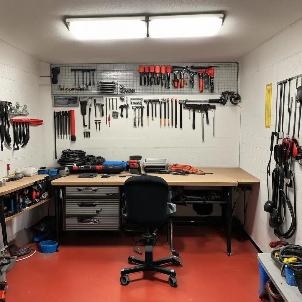 clean and organized mechanic garage workspace