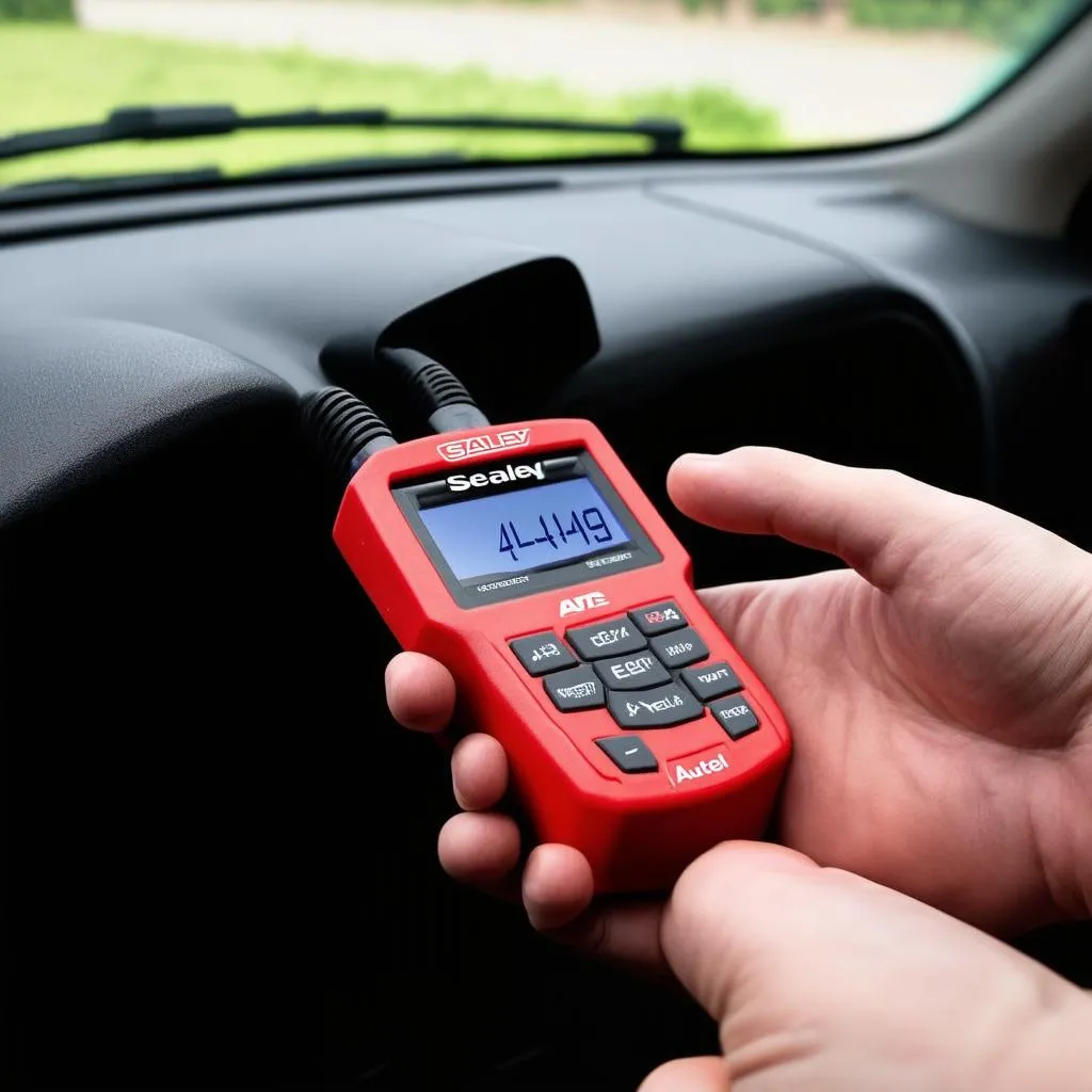 Sealey AL419 Autel EOBD code reader in hand