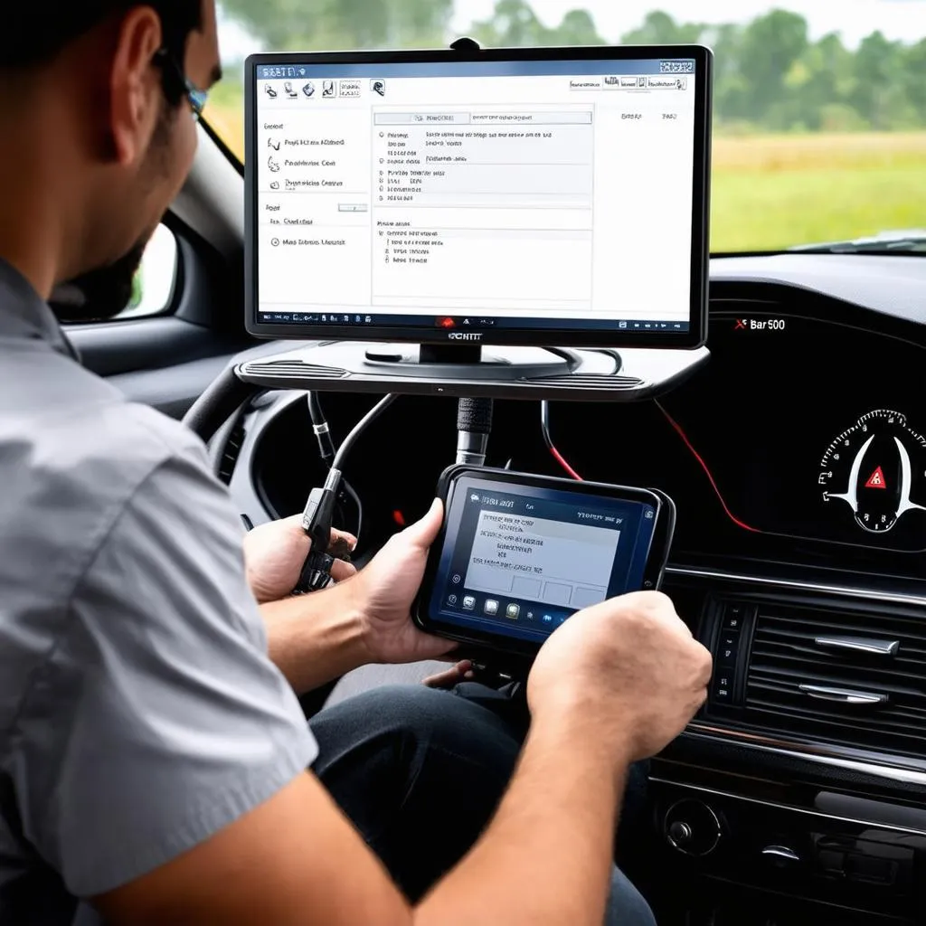 Autel MX and Bartec 500 programming sensor on a car