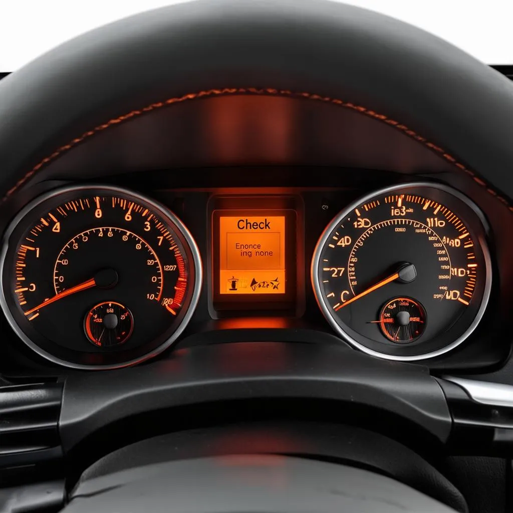 Subaru dashboard with engine warning light