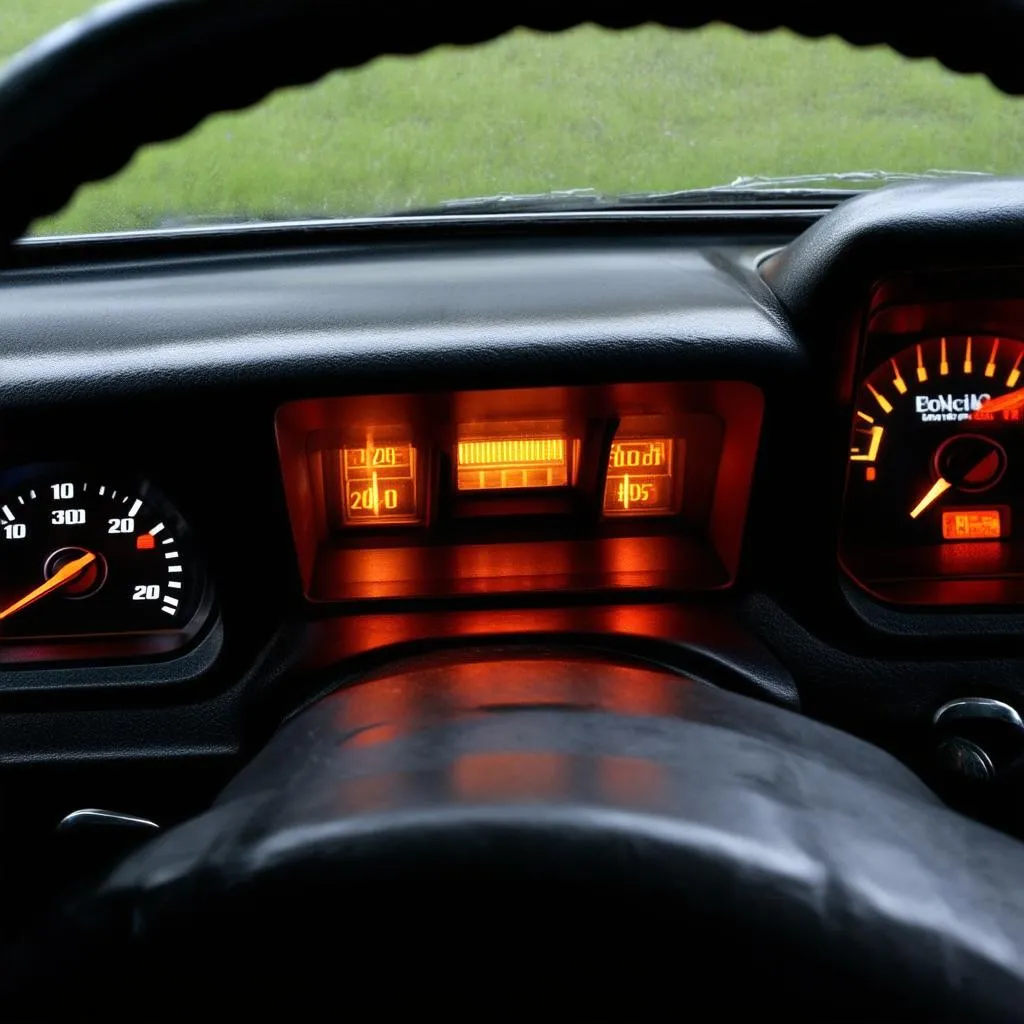 Dashboard of a 1991 Dodge with a check engine light on