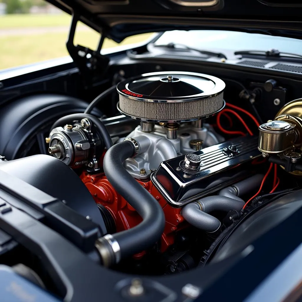 Close-up view of a 200 Chevrolet Monte Carlo stock car engine