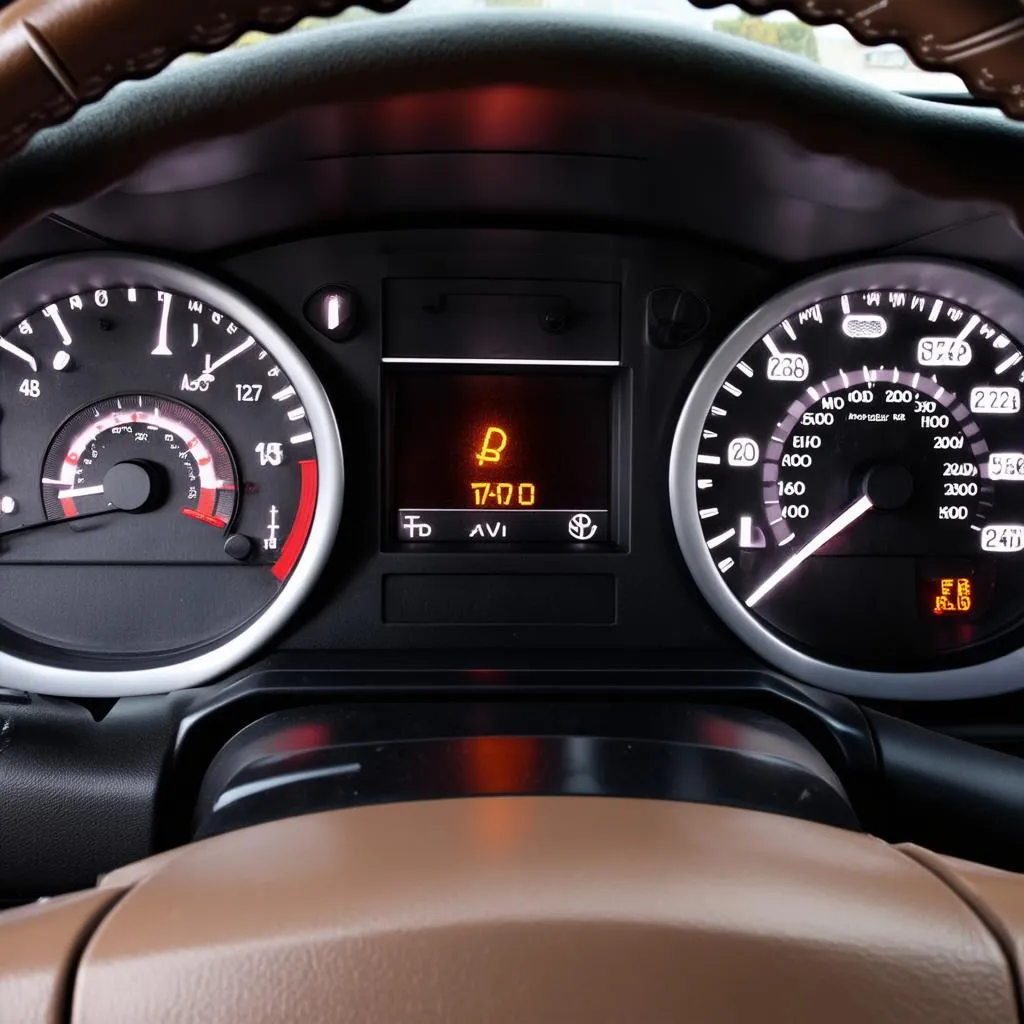 Car Dashboard with Check Engine Light On