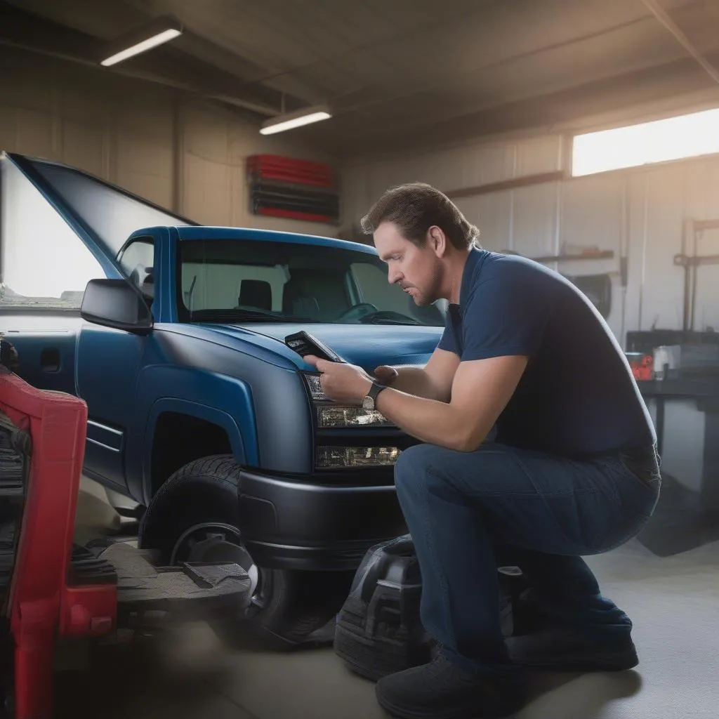 A mechanic is using a scan tool to diagnose a problem on a 2004 Chevy Silverado.