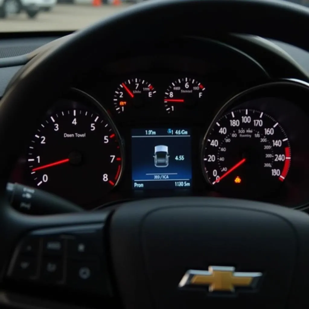 Dashboard of a 2014 Chevrolet Cruze Diesel with the &quot;Check Engine&quot; light illuminated