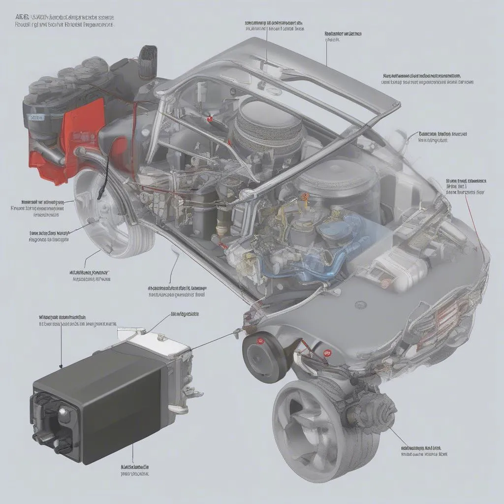 Diagram explaining the components of an Anti-lock Braking System (ABS) in a car