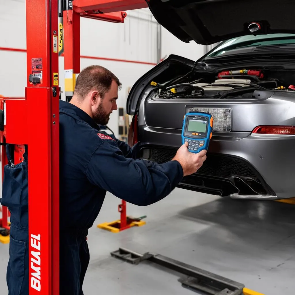 Mechanic using Autel MaxiDiag to diagnose a car