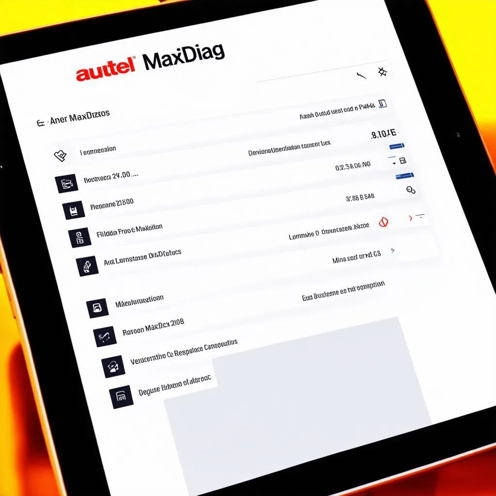 Autel MaxiDiag software interface on a tablet