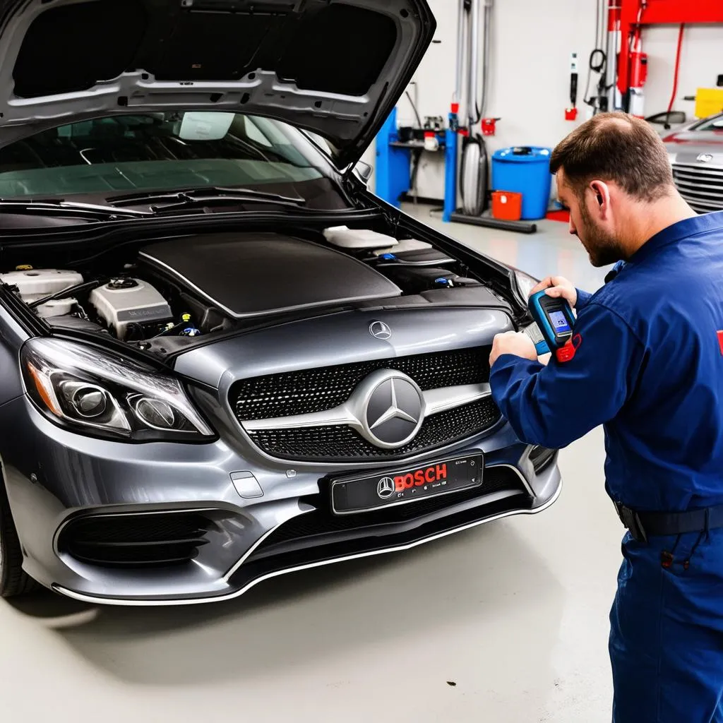 Mechanic using a Bosch Diagnostic Scan Tool