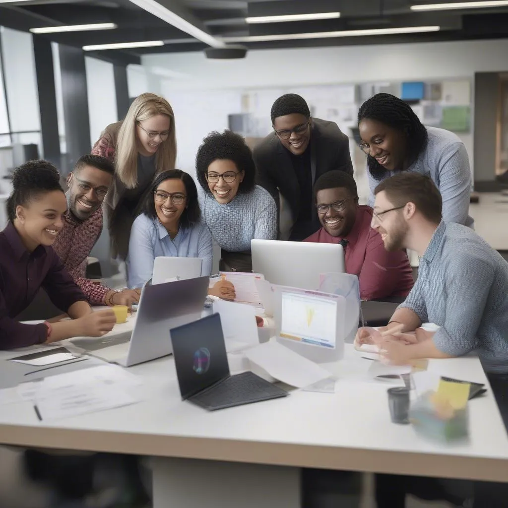 Diverse IBM team collaborating on a project