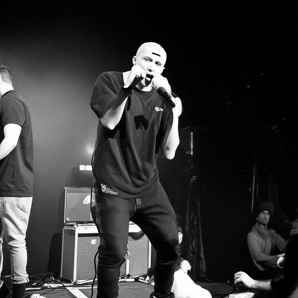 Eminem performing at a small venue