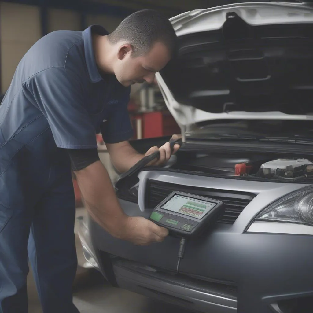 Mechanic using code reader