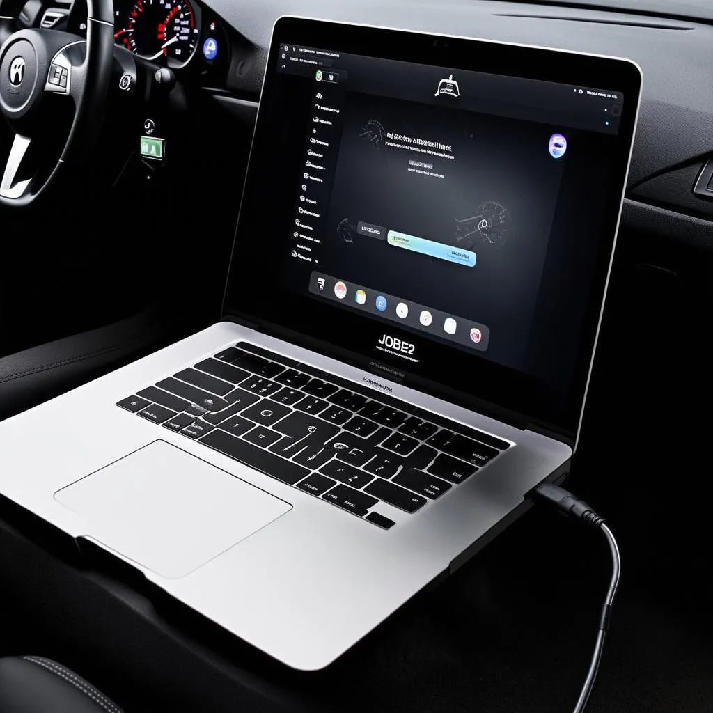 Macbook connected to a car via OBD2 adapter