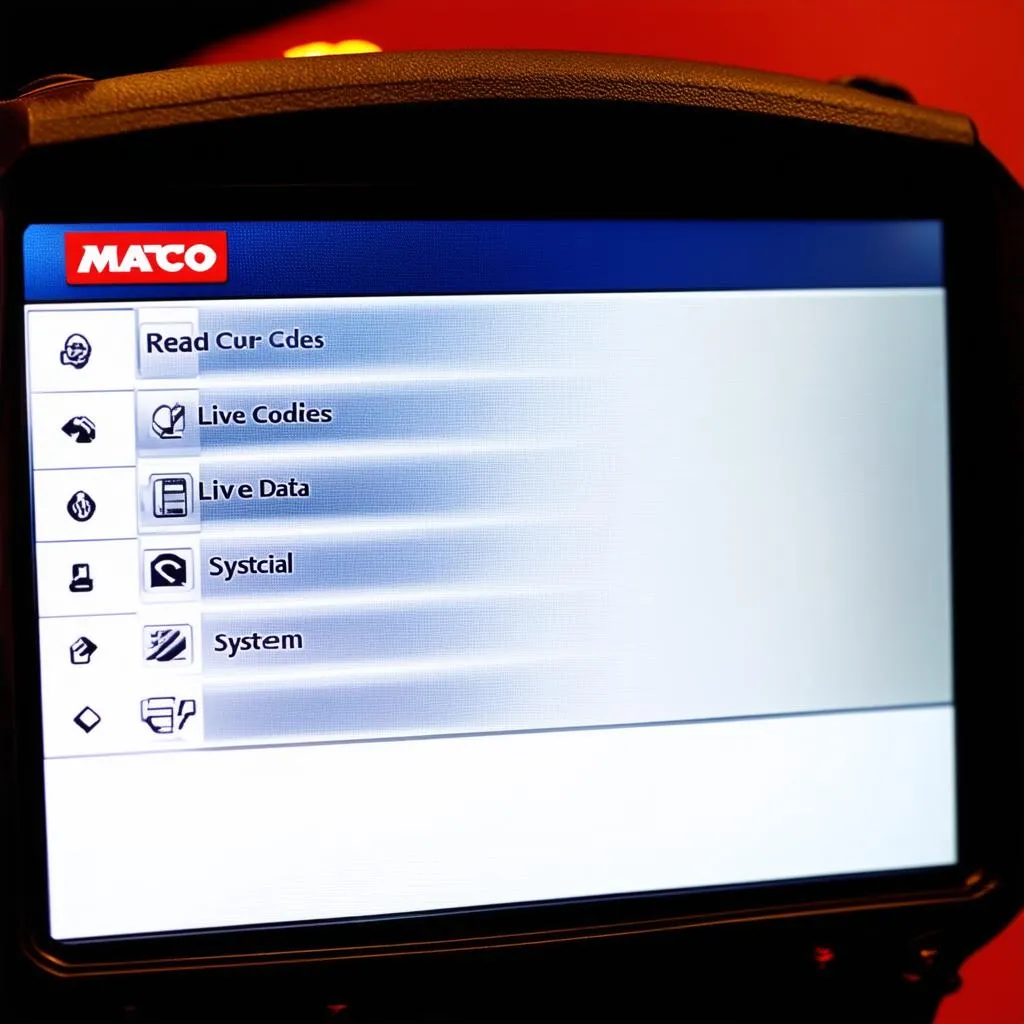 Navigating Matco Scan Tool Menu