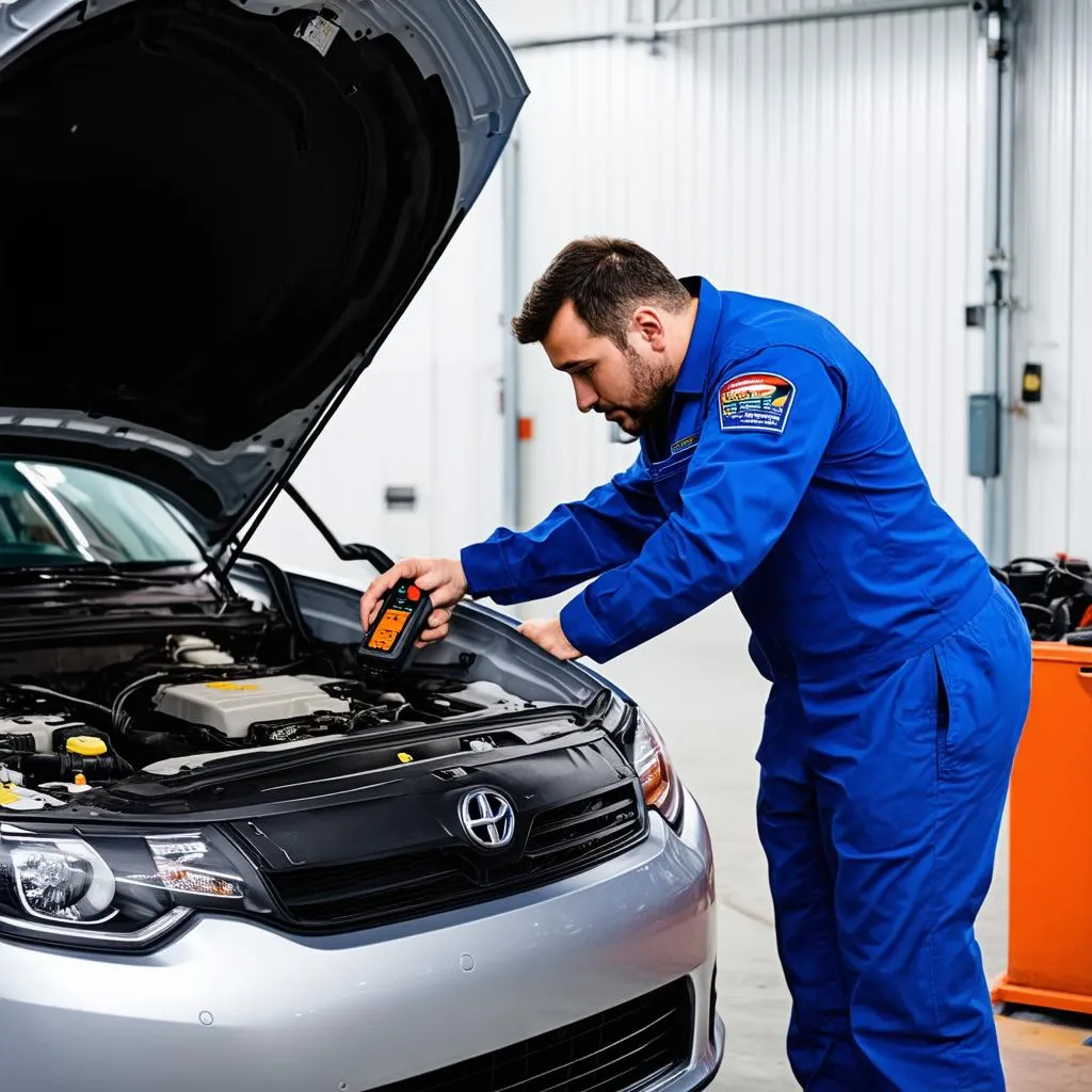 Car diagnostic tool in use