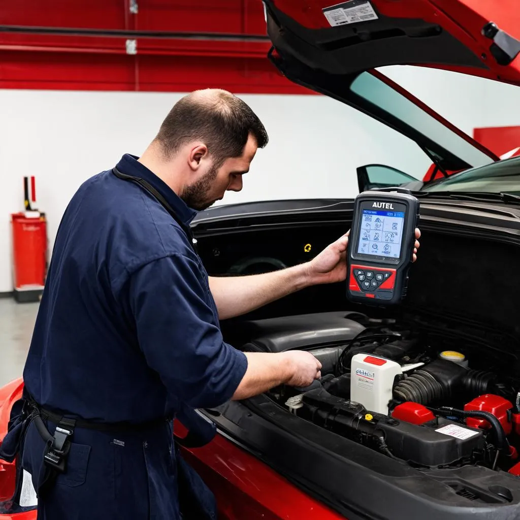 Mechanic Using Autel MD805