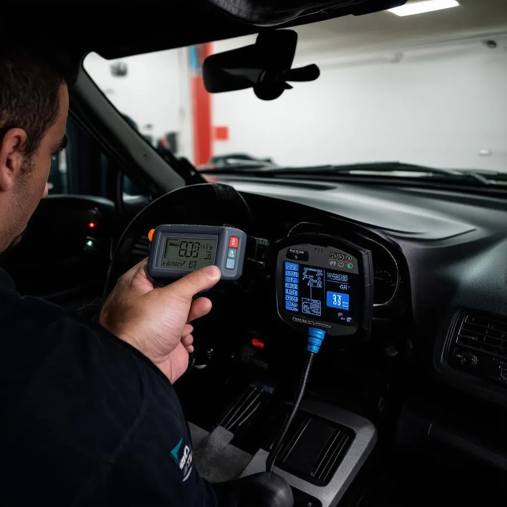 Mechanic Connecting a Diagnostic Tool to a Car's OBD Port