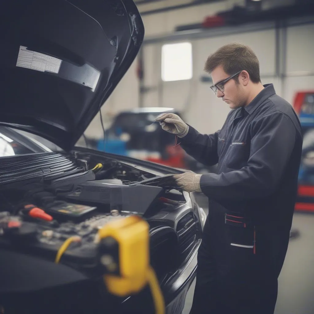 Mechanic Using ECU Programmer