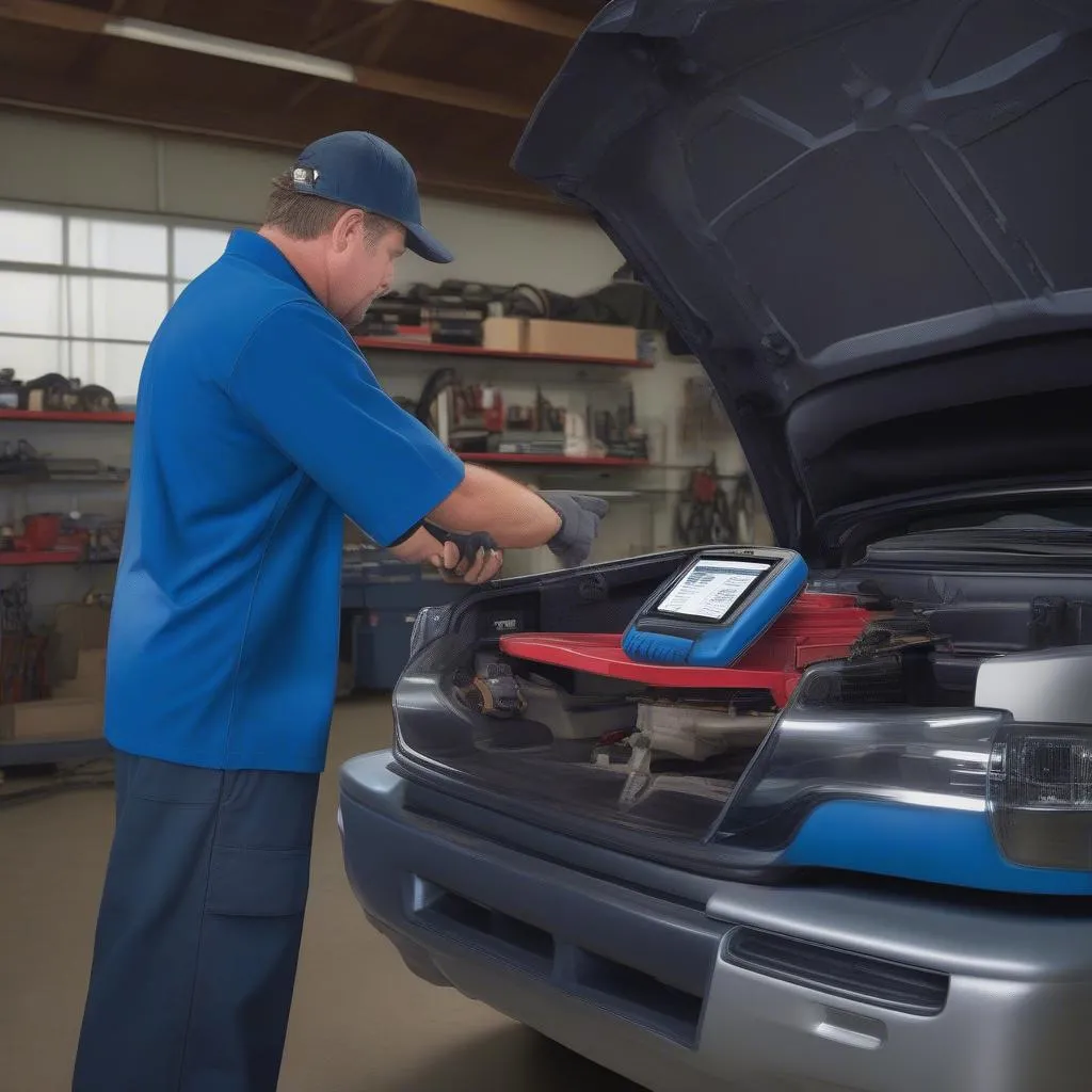 Mechanic Using Scan Tool on Silverado