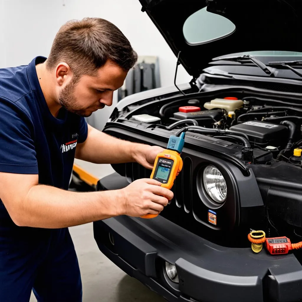 Mechanic Diagnosing Jeep