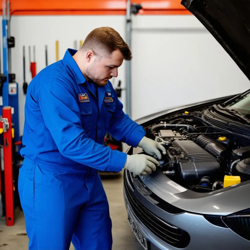 Mechanic working on a car