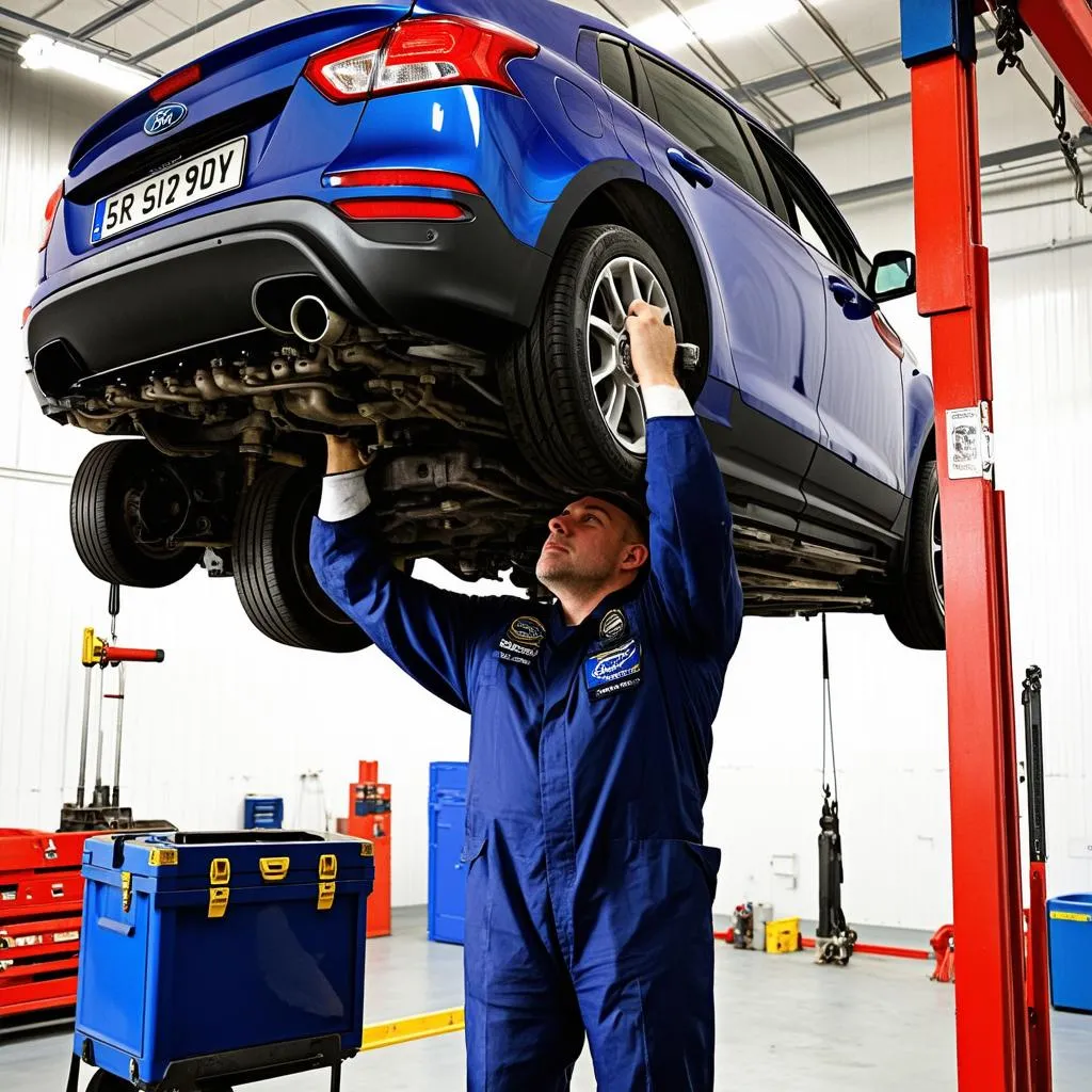 Mechanic Working on Ford Transmission