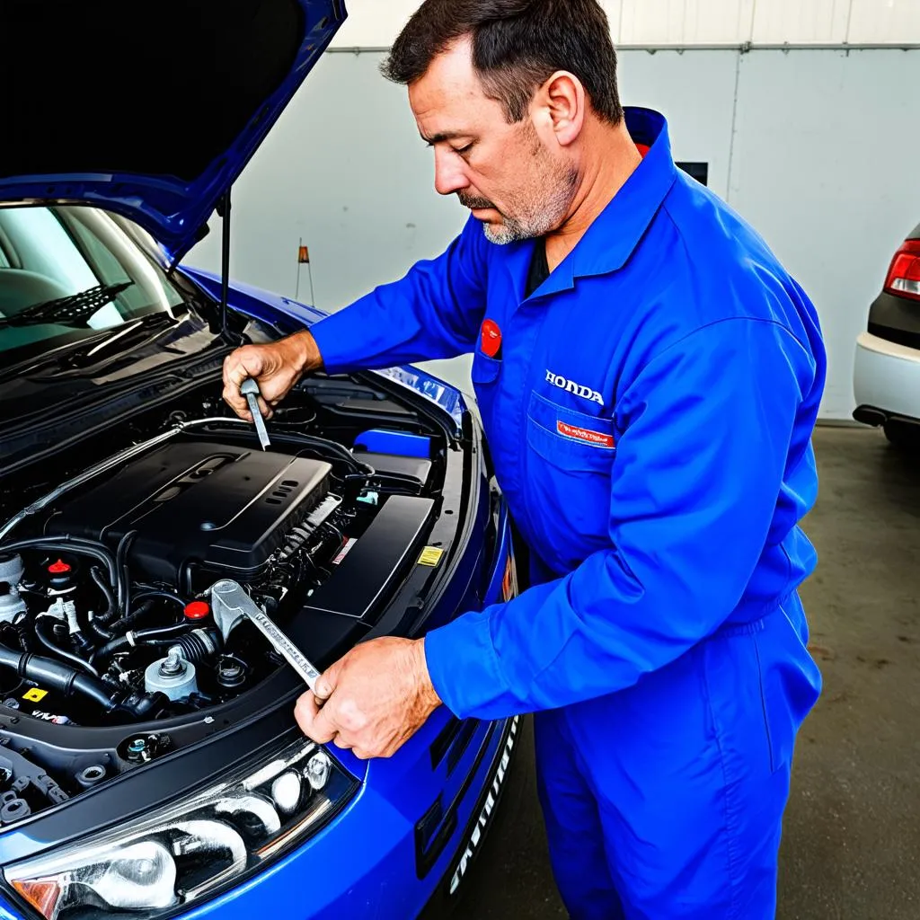 Experienced Mechanic Diagnosing a Honda Engine Problem