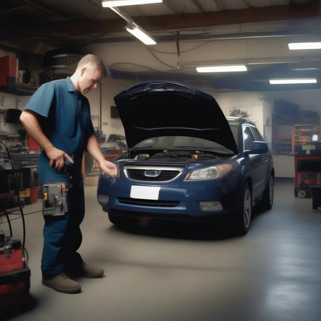 Mechanic Using Diagnostic Scanner on a Car