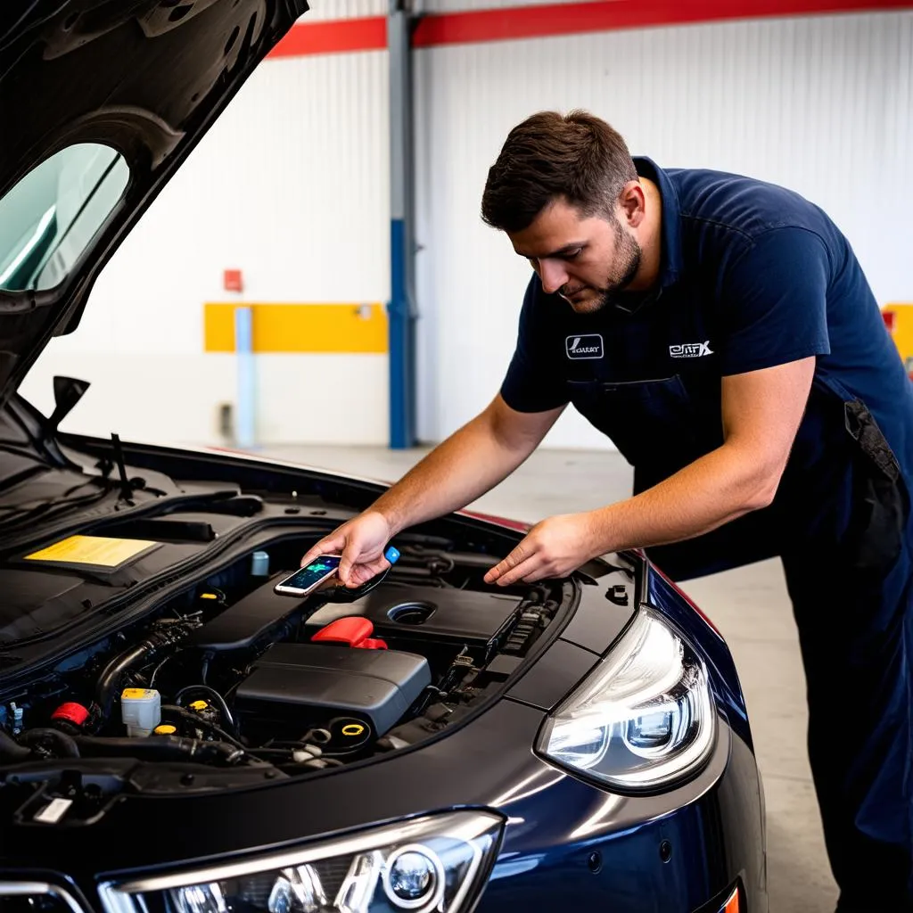 A mechanic uses the BAFX 34t5 to diagnose a car issue