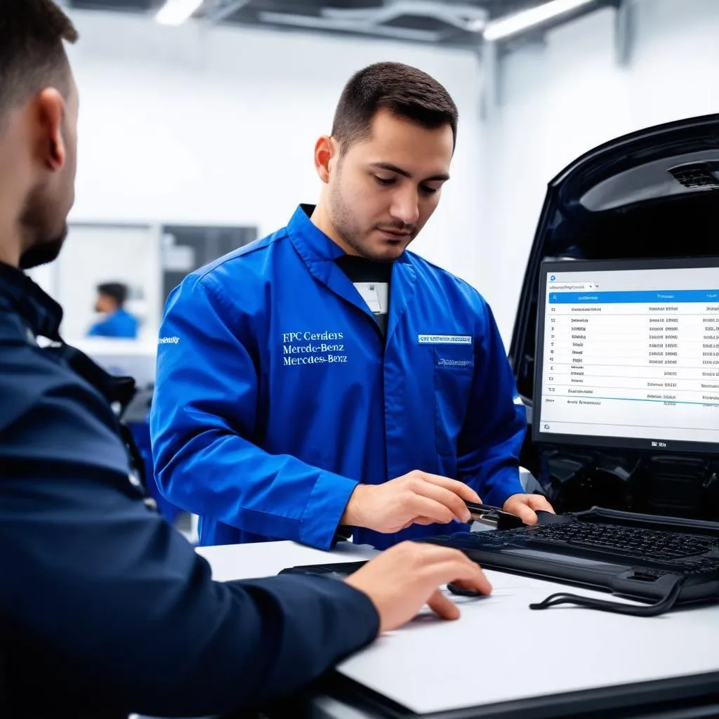 Mechanic using EPC Mercedes Benz Smart