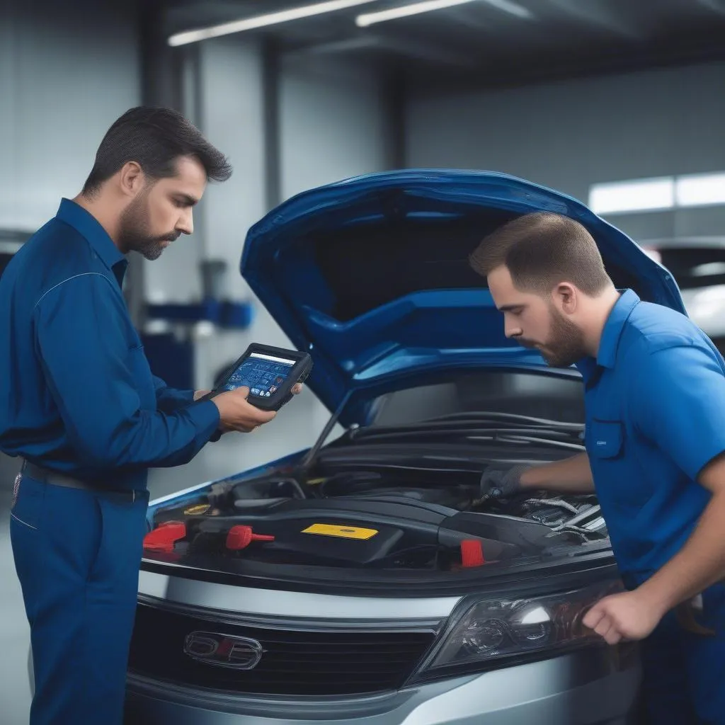 Mechanic Using a Diagnostic Tool