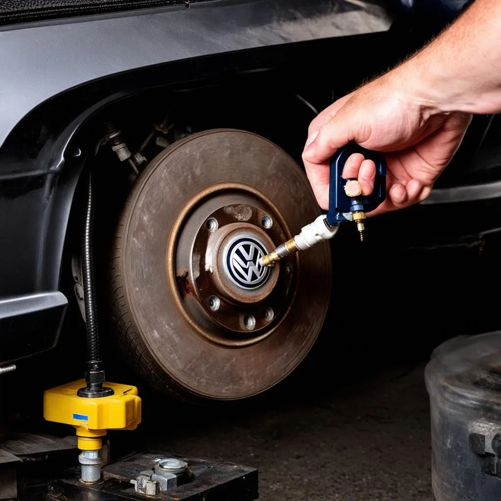 Mechanic Using Pressure Bleeder