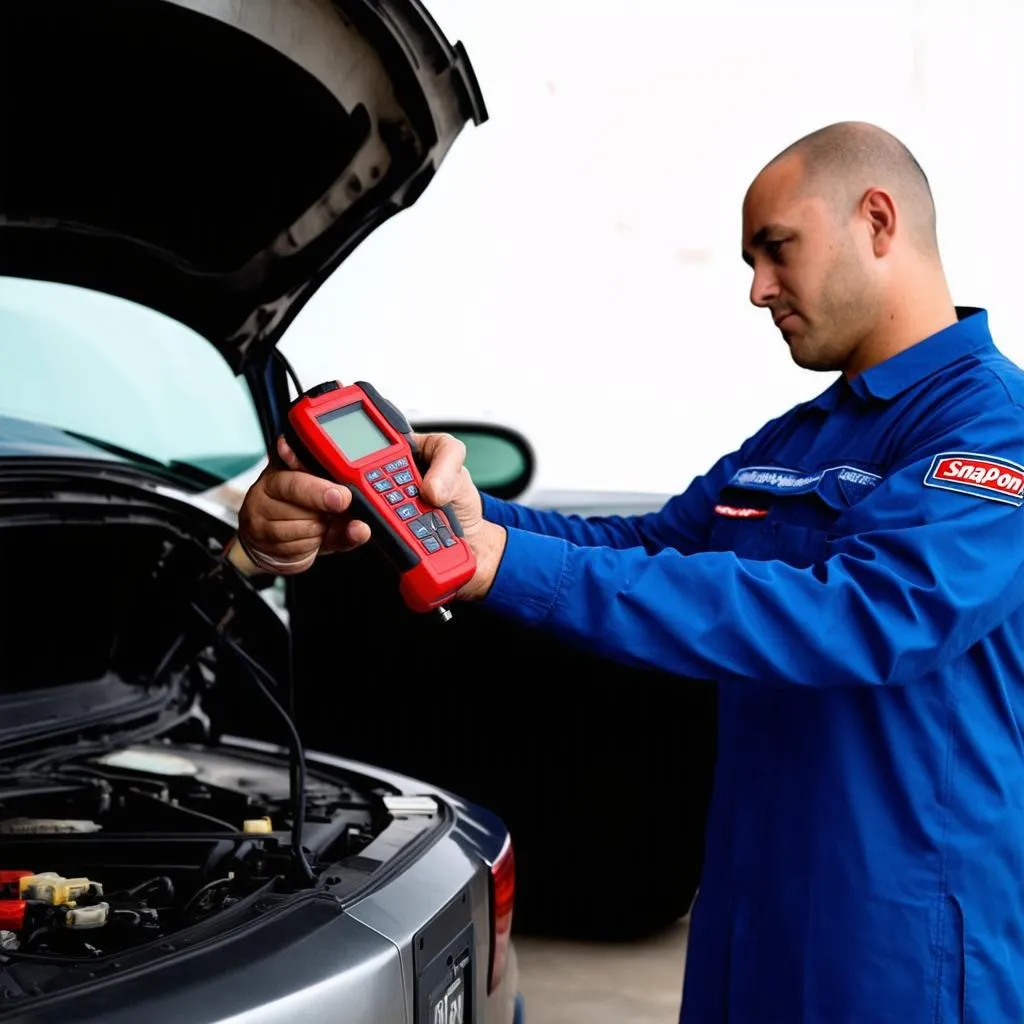 Mechanic Working on Car Diagnostics