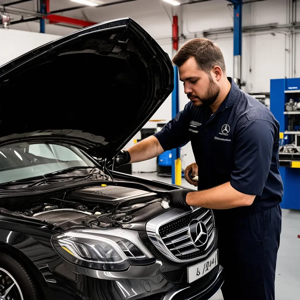 Mercedes technician at work