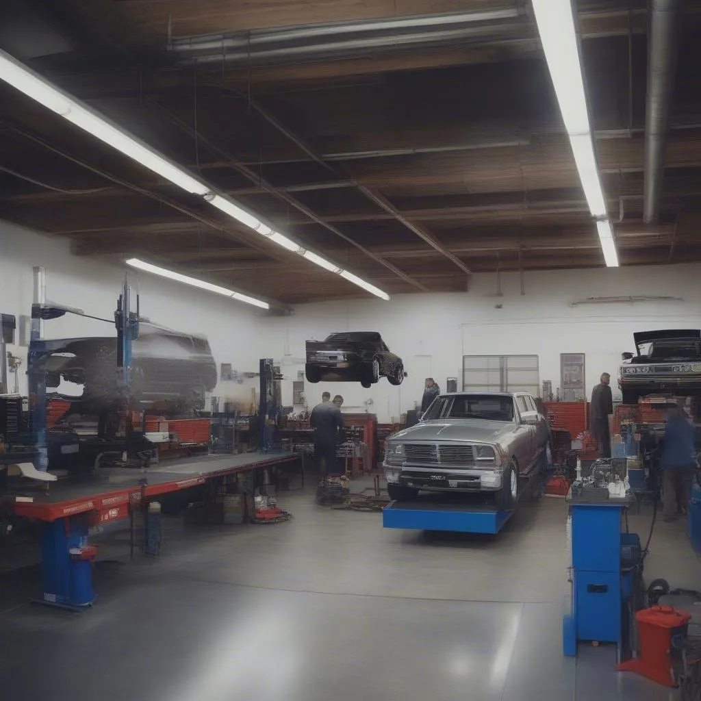 Modern auto repair shop interior