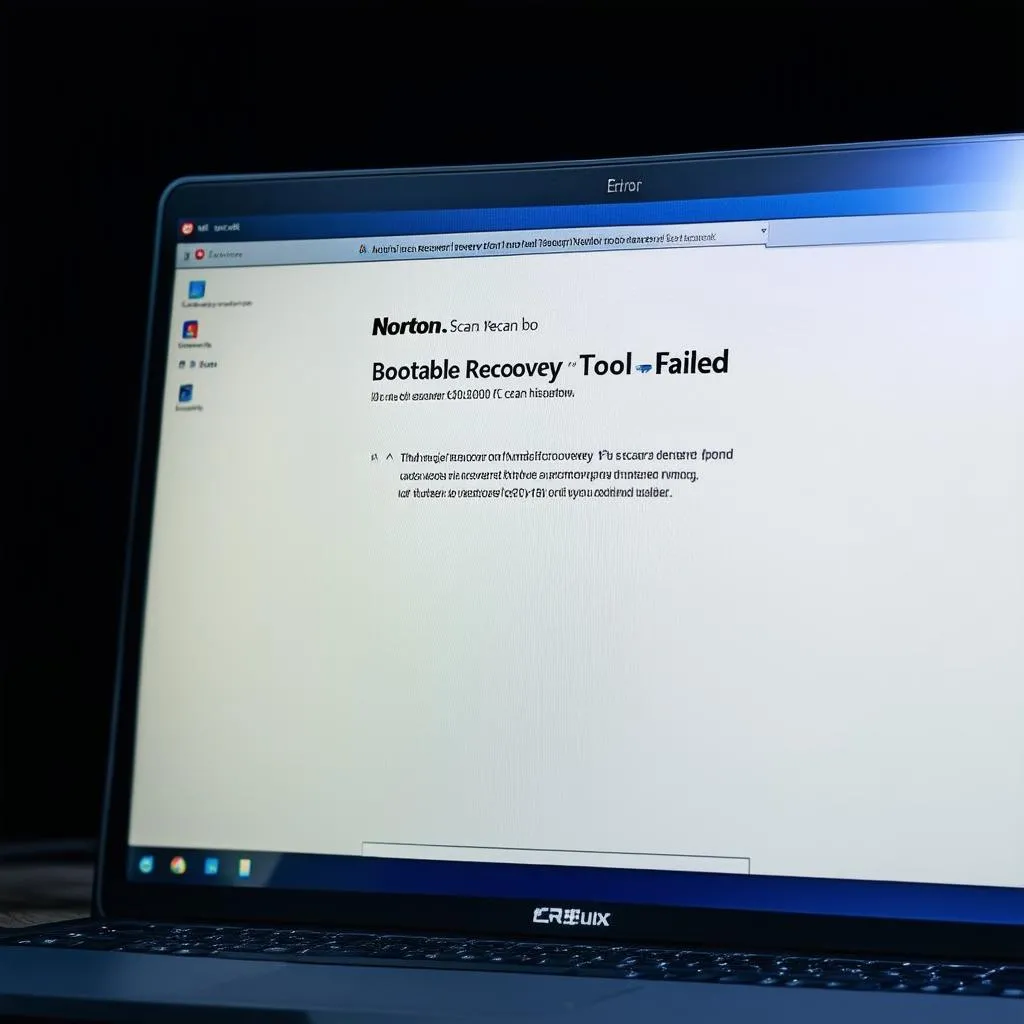 Norton Bootable Recovery Tool Scan Failed Error Message Displayed on a Laptop Screen