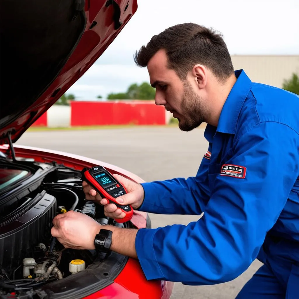 Mechanic using an O2 sensor scan tool