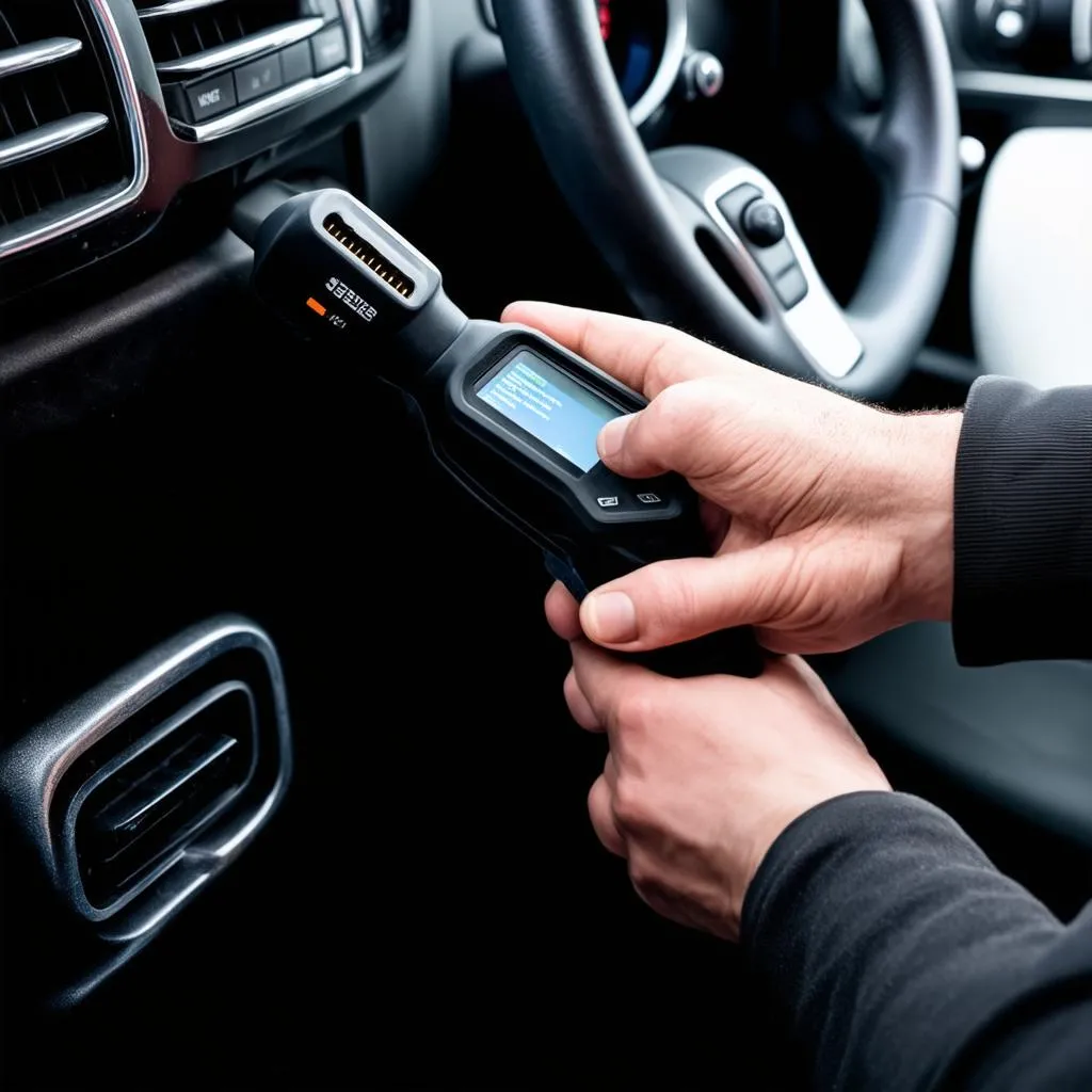 OBD II Scanner plugged into a car's OBD port