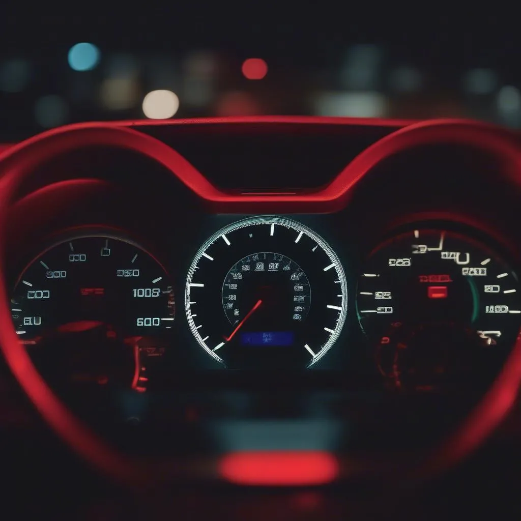 Car Dashboard with Red Check Engine Light