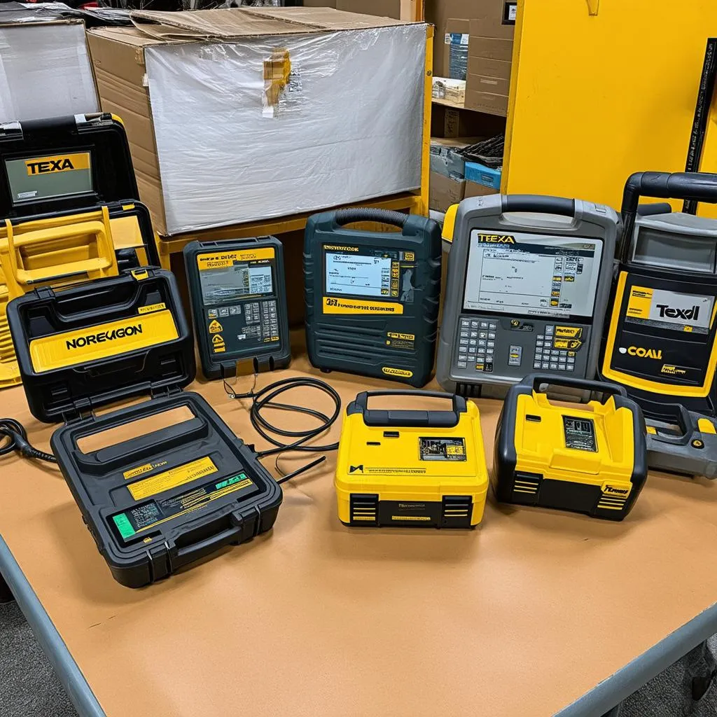 A collection of various used heavy-duty scan tools for sale.