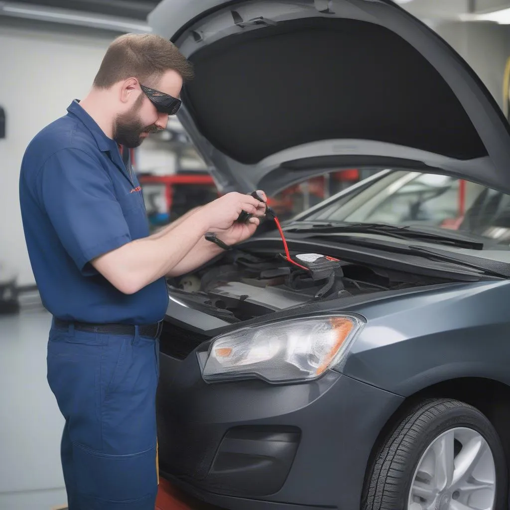 Mechanic using an ABS scan tool