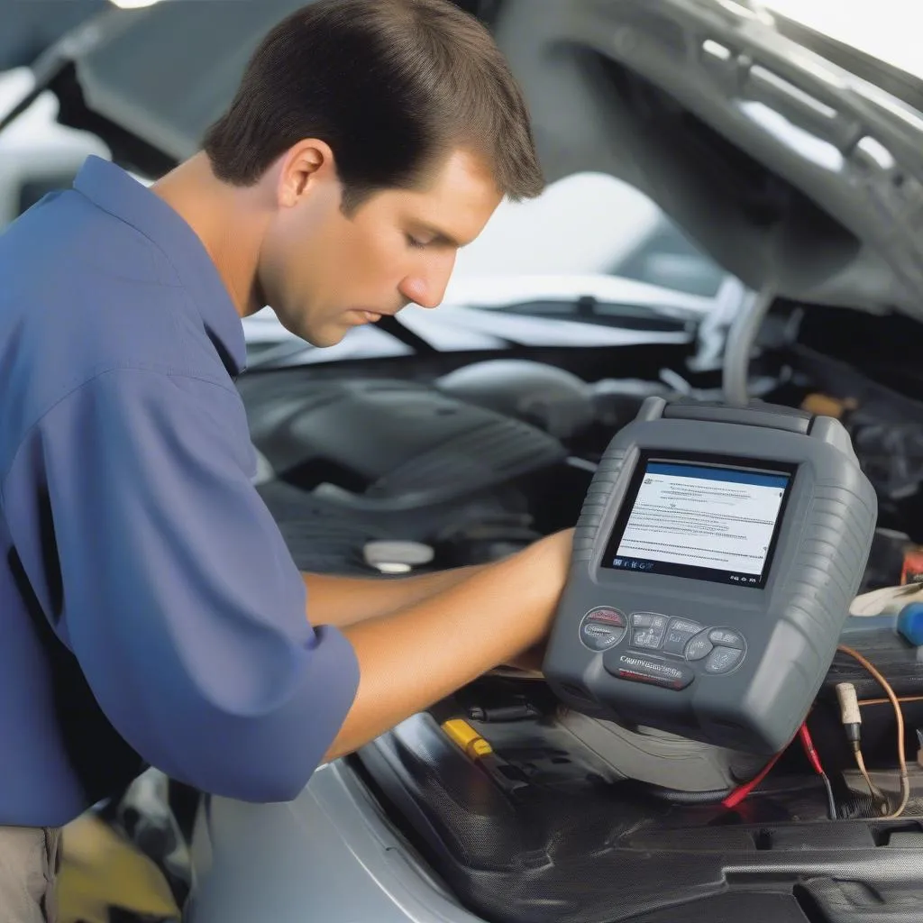 Mechanic using an ABS scan tool to diagnose a 2003 Tahoe