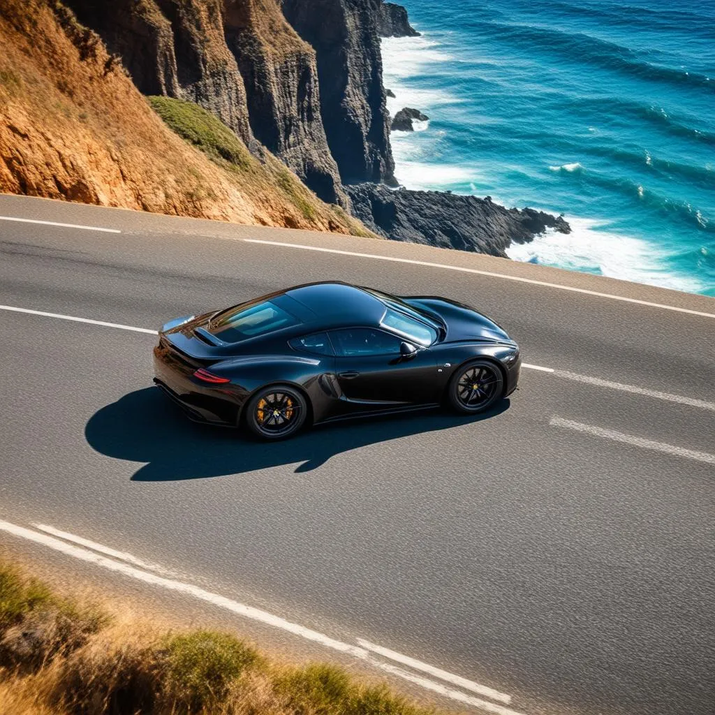 Aerial View of Car on Pacific Coast Highway 