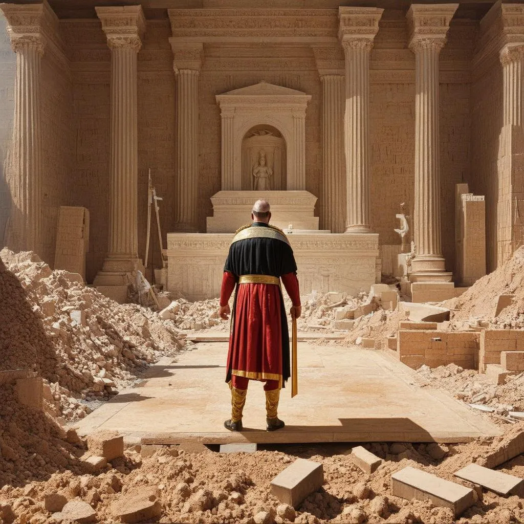 A king overseeing the construction of an altar