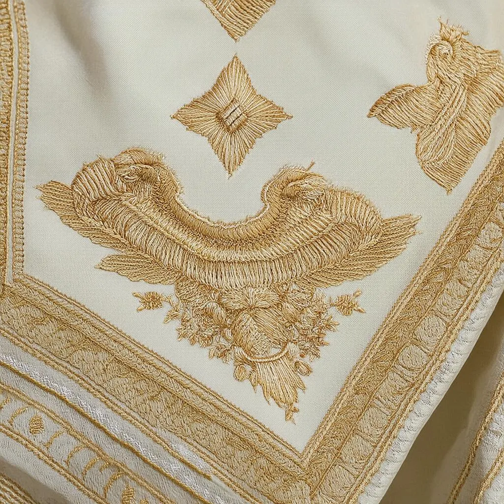 Close-up of the intricate embroidery on an altar cloth