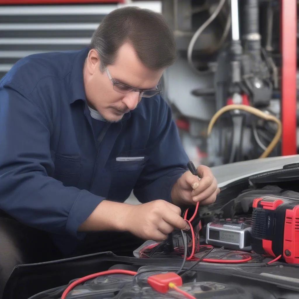 Mechanic inspecting alternator