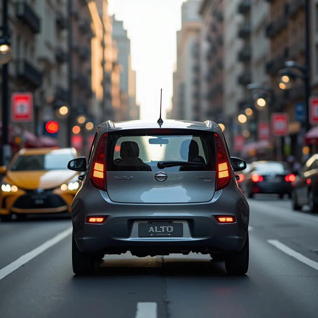 Alto car navigating city traffic