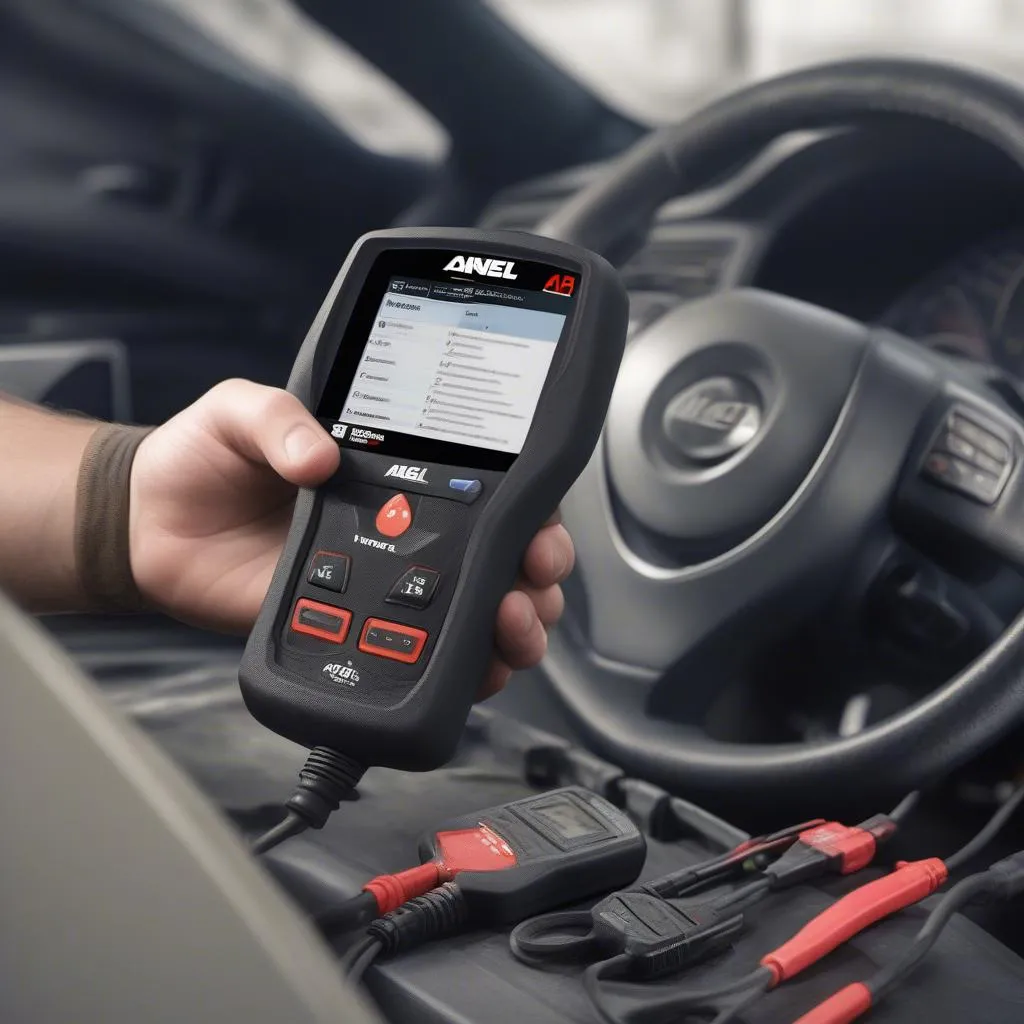 Ancel AD410 scan tool used for diagnosing a European car